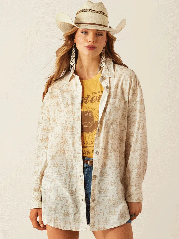 Ariat 10060393 Womens Poppy Summer Overshirt Shirt Comic Toile Natural
