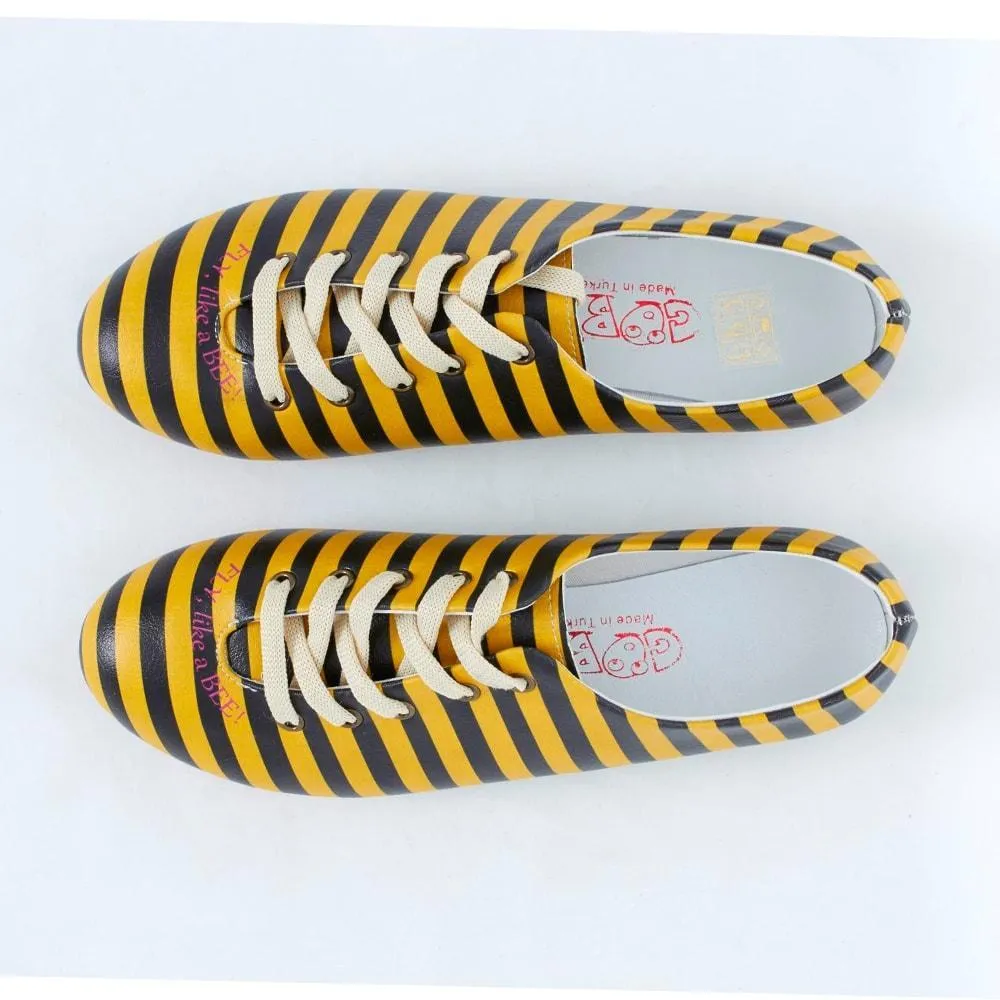 Black and Yellow Striped Ballerinas Shoes SLV073