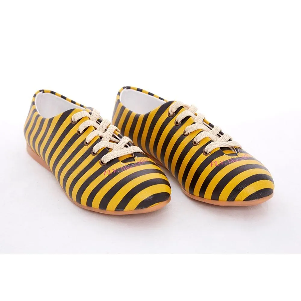 Black and Yellow Striped Ballerinas Shoes SLV073