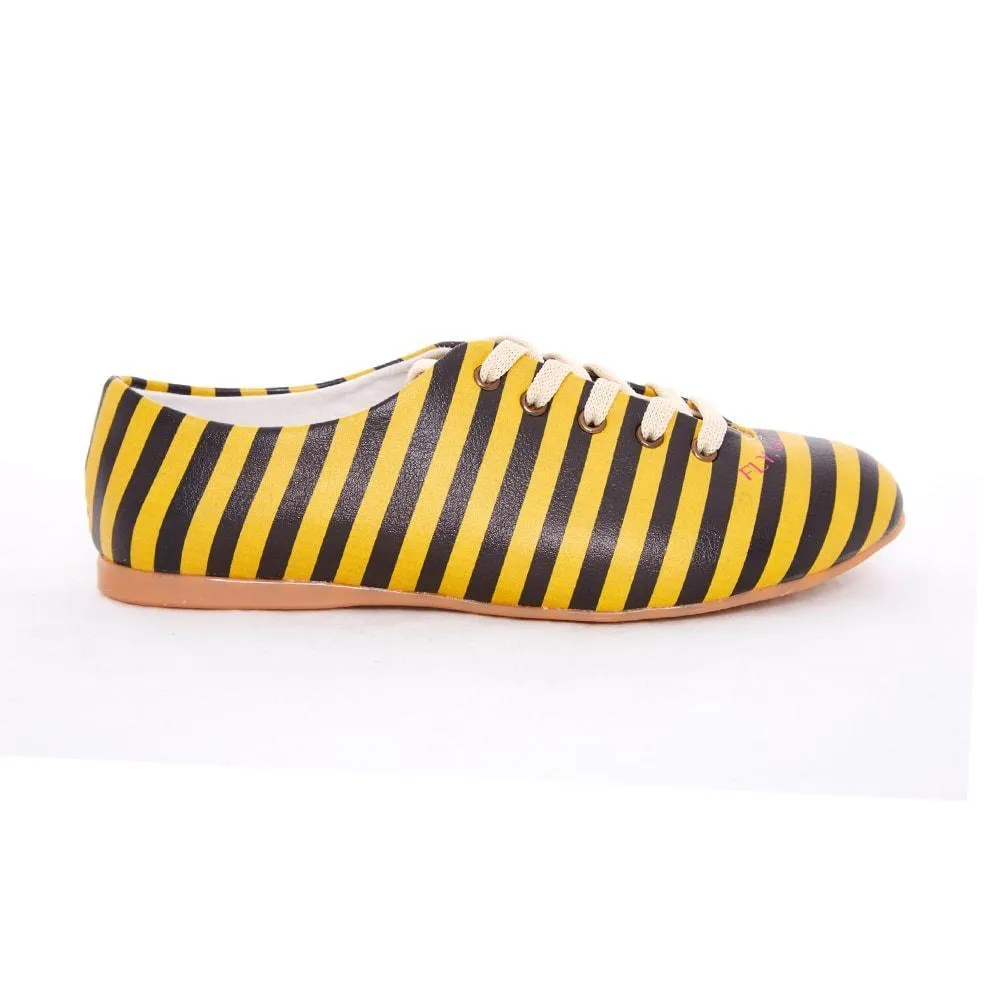 Black and Yellow Striped Ballerinas Shoes SLV073