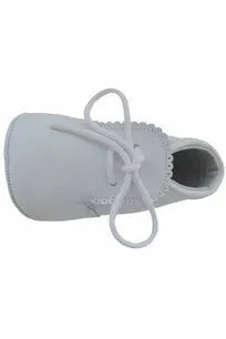 Leather Soft Sole Baby Boy Shoes w/ Laces - White Leather