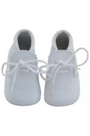 Leather Soft Sole Baby Boy Shoes w/ Laces - White Leather